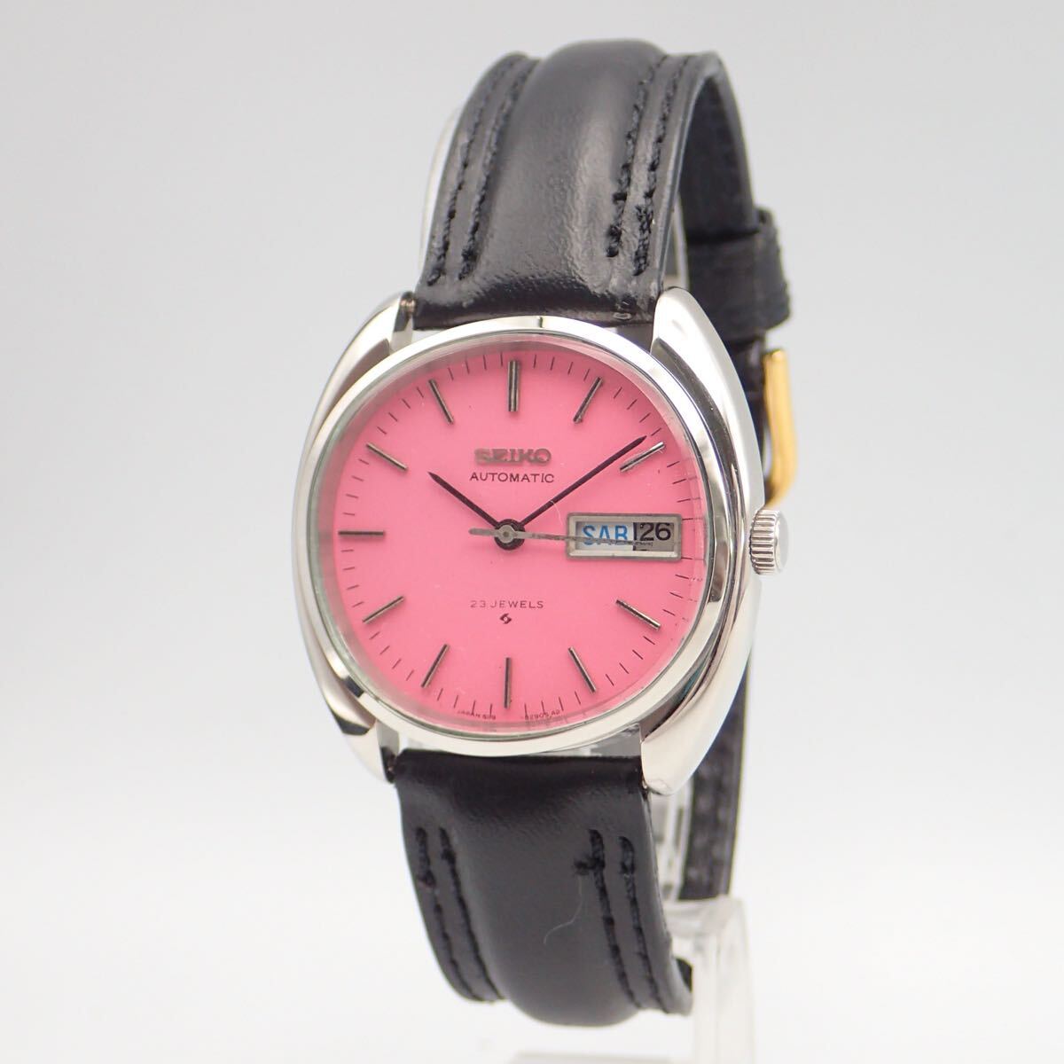 か07353 SEIKO セイコー 23石 デイト ピンク文字盤 自動巻き 5606-5200 メンズ 腕時計 ジャンク