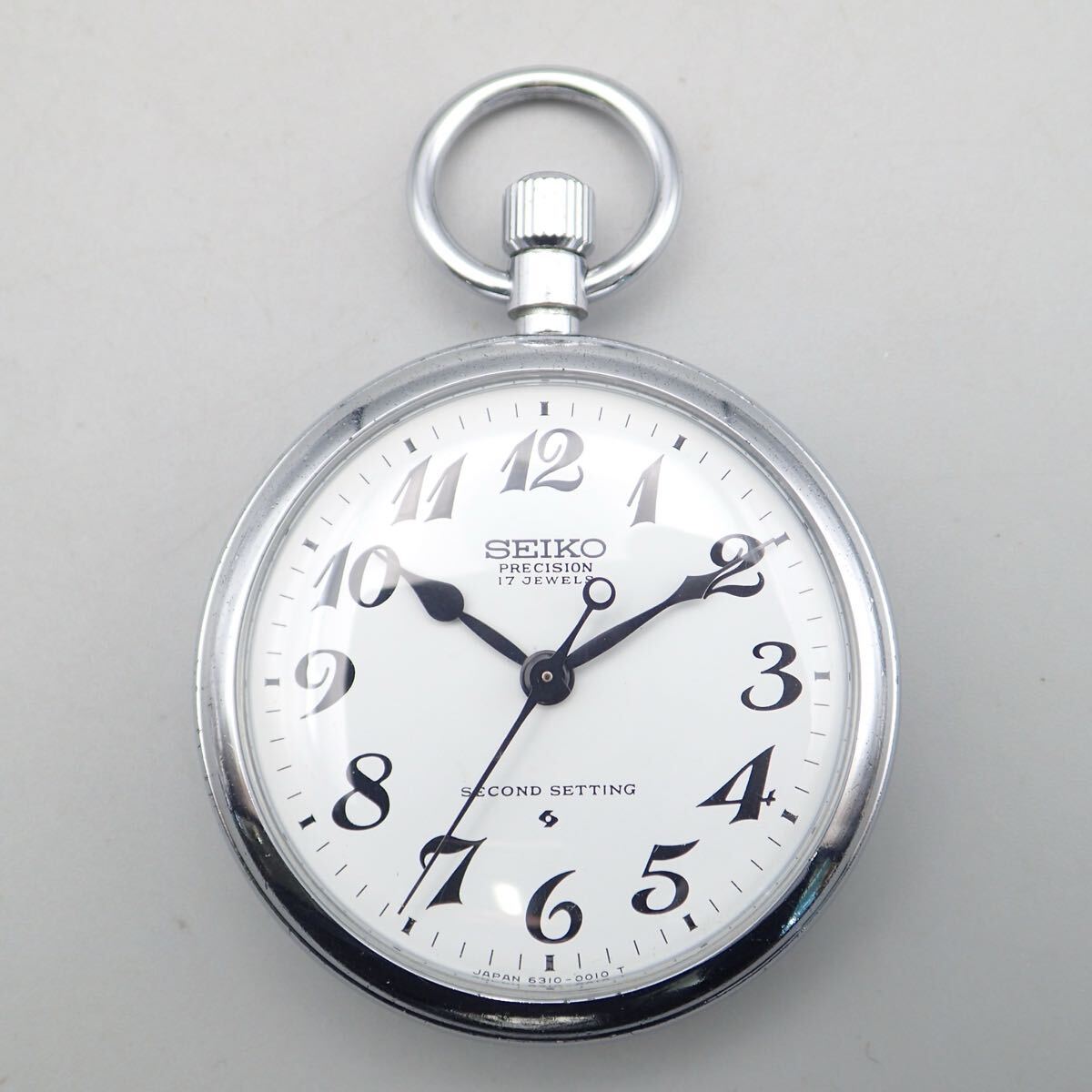 か07349 セイコー SEIKO プレシジョン PRECISION 17石 数字 懐中時計 6310-0010 ホワイト文字盤 稼働