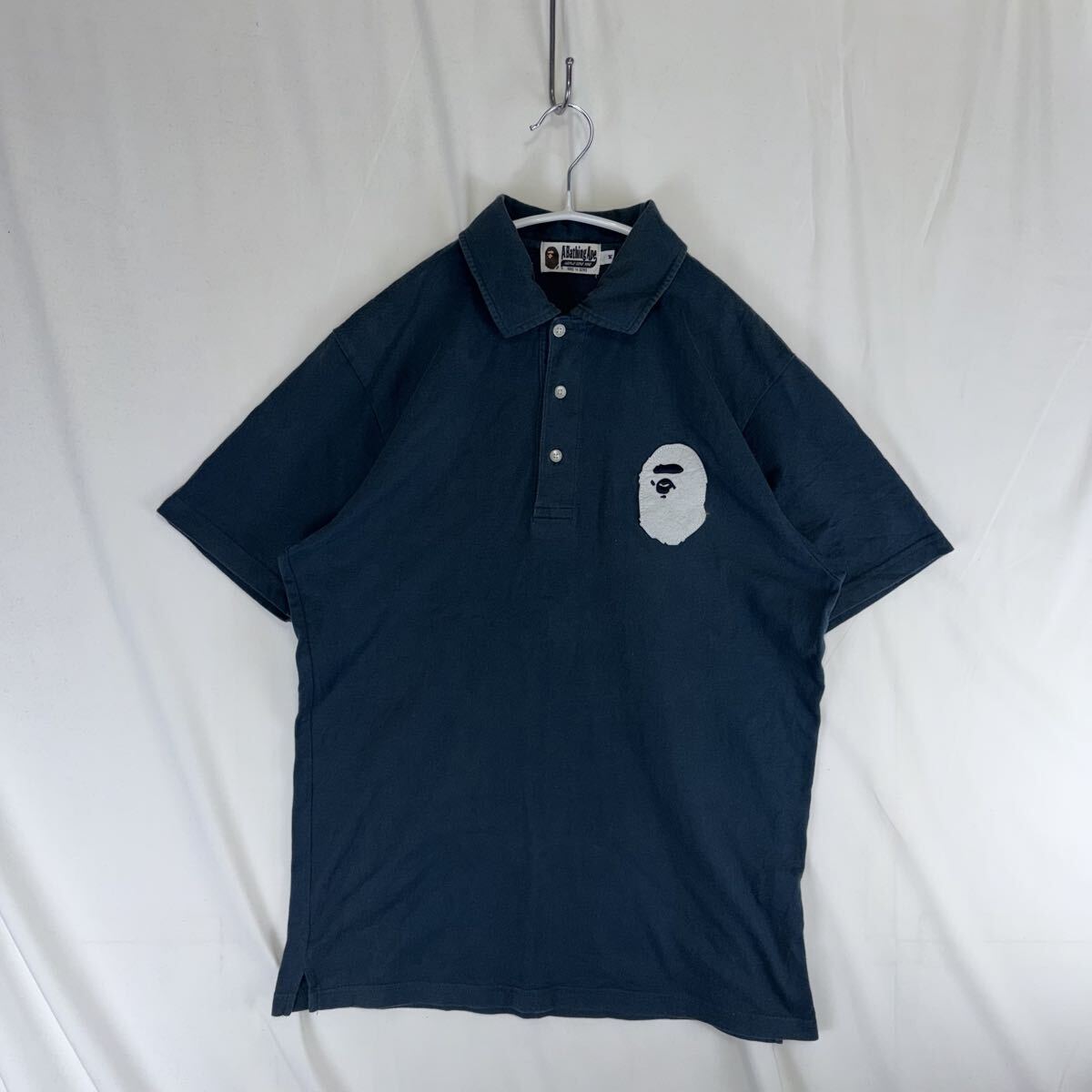 希少 A BATHING APE BAPE Large Ape Head Polo Shirt アベイシングエイプ ベイプ エイプヘッド ロゴ 半袖ポロシャツ M NIGO 裏原 SWAG 短丈