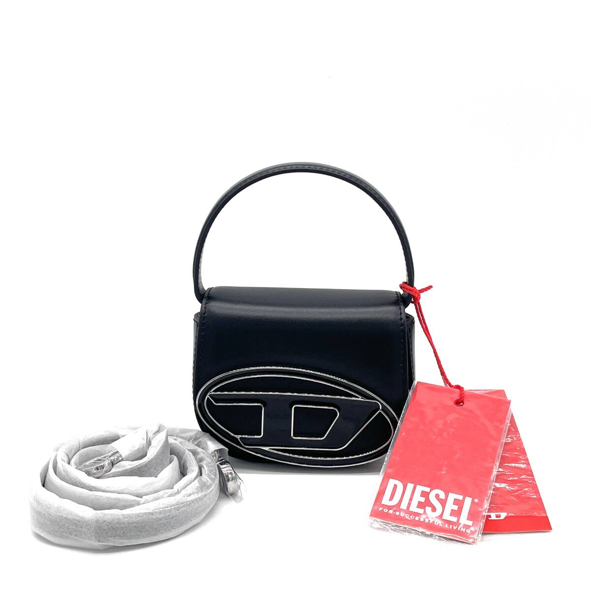 1円 未使用保管品 DIESEL ディーゼル 1DR XS Dロゴ 2WAY ショルダーバッグ ハンドバッグ ブラック X08709