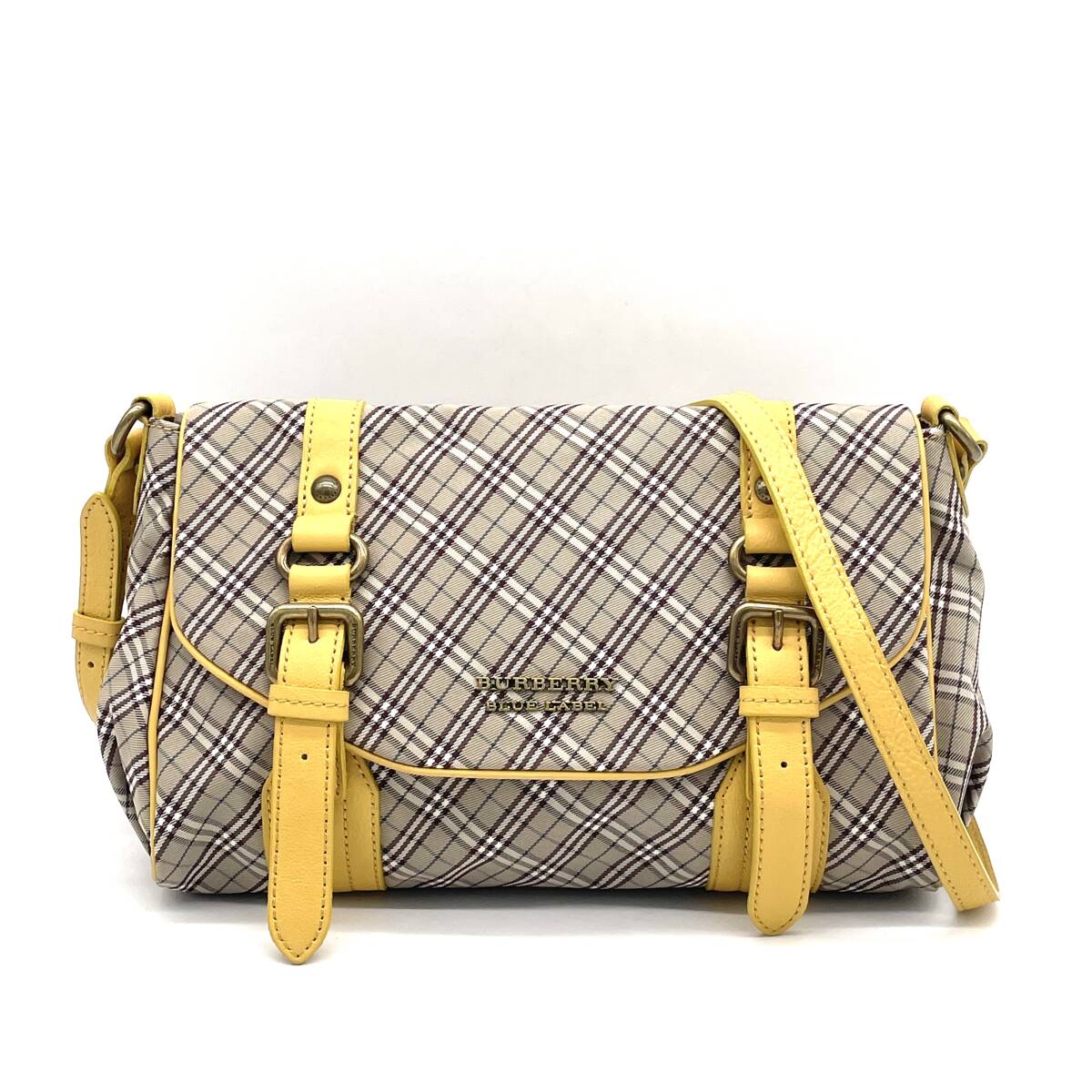 1円 極美品 BURBERRY バーバリー ブルーレーベル ノバチェック ロンドンチェック ショルダーバッグ クロスボディ ブラウン×イエロー