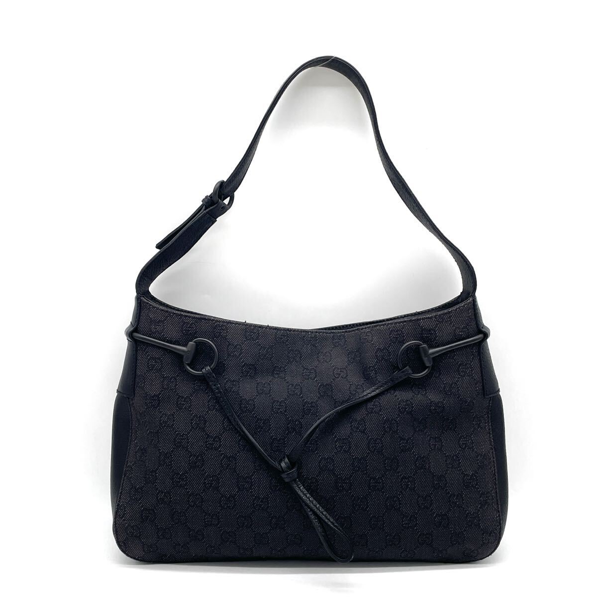 1円 美品 GUCCI グッチ GGキャンバス ホースビット ショルダーバッグ ワンショルダー グレー×ブラック 101975