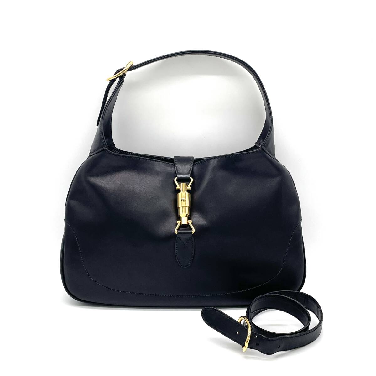 1円 美品 GUCCI グッチ オールドグッチ カーフレザー ジャッキー 2WAY ショルダーバッグ ワンショルダー ブラック