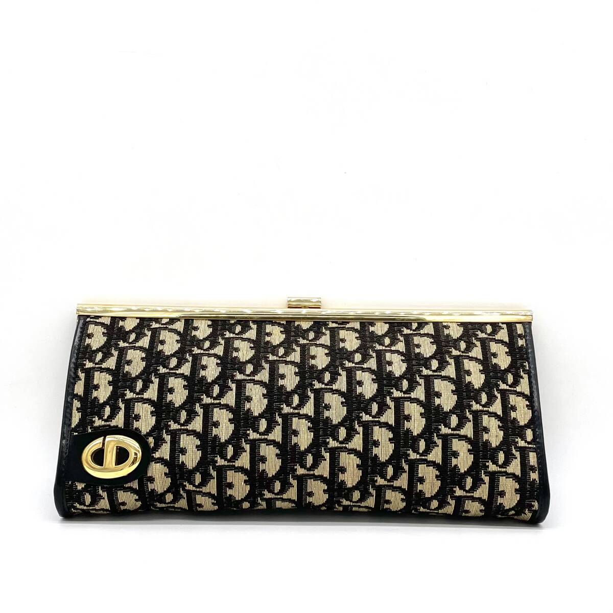 1円 極美品 Christian Dior クリスチャンディオール トロッター ジャガード CDロゴ クラッチバッグ ネイビー