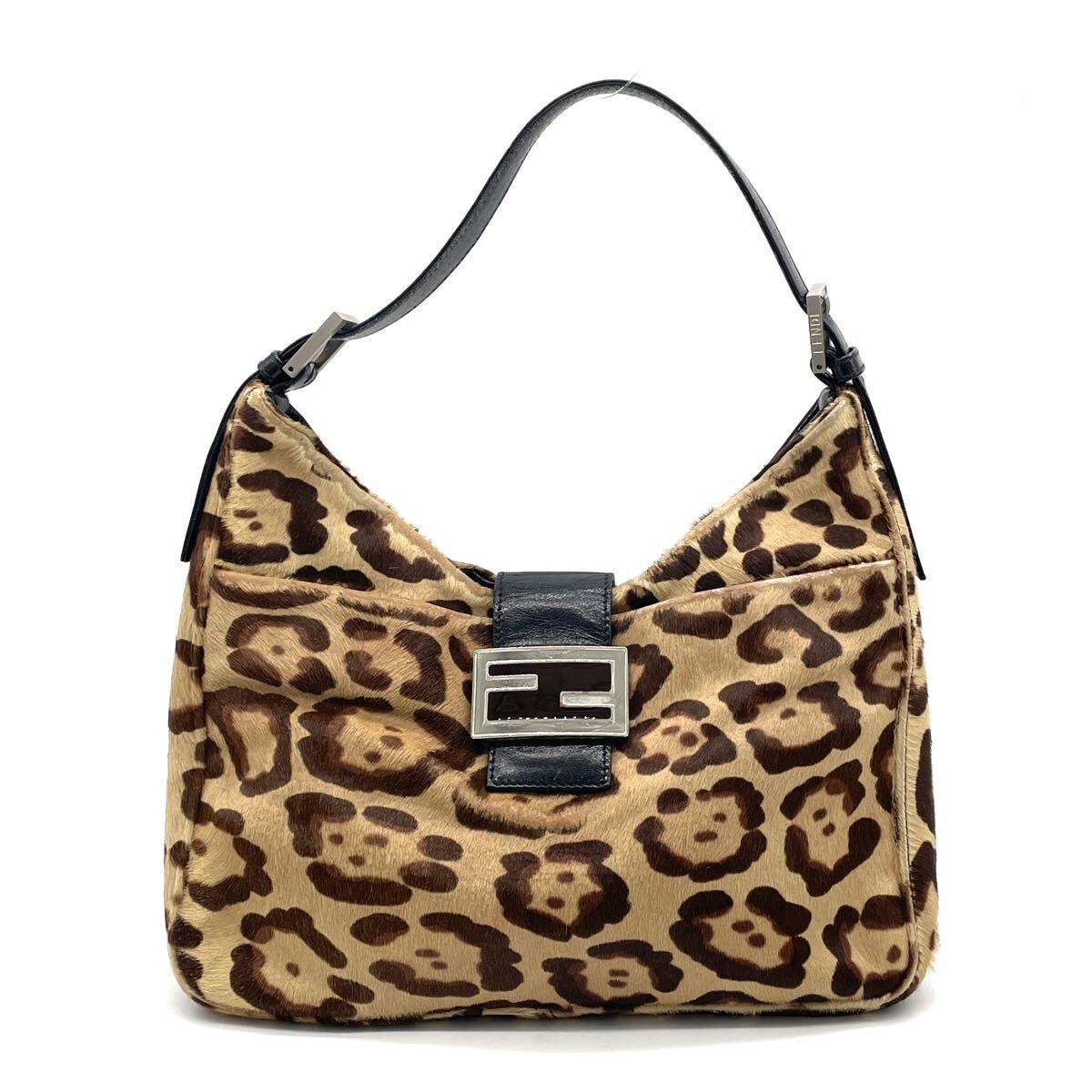 1円 FENDI フェンディ ハラコ レオパード ヒョウ柄 マンマバケット ショルダーバッグ ワンショルダー ブラウン