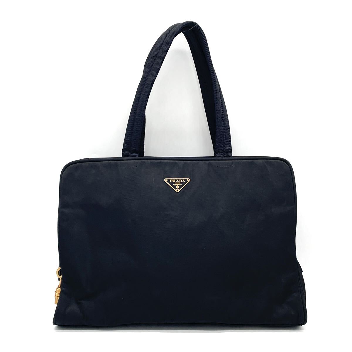 1円 美品 PRADA プラダ テスートナイロン 三角ロゴ トートバッグ ハンドバッグ ブラック