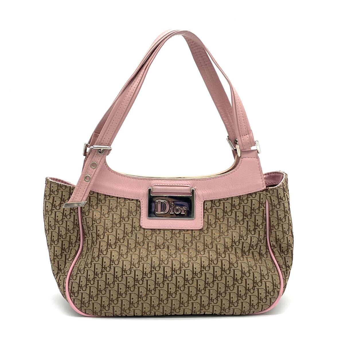 1円 Christian Dior クリスチャンディオール ストリートシック トロッター Diorロゴ トートバッグ ハンドバッグ ブラウン×ピンク