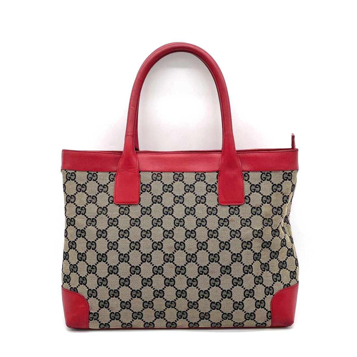 1円 GUCCI グッチ GGキャンバス トートバッグ ショルダーバッグ レッド 002 1119