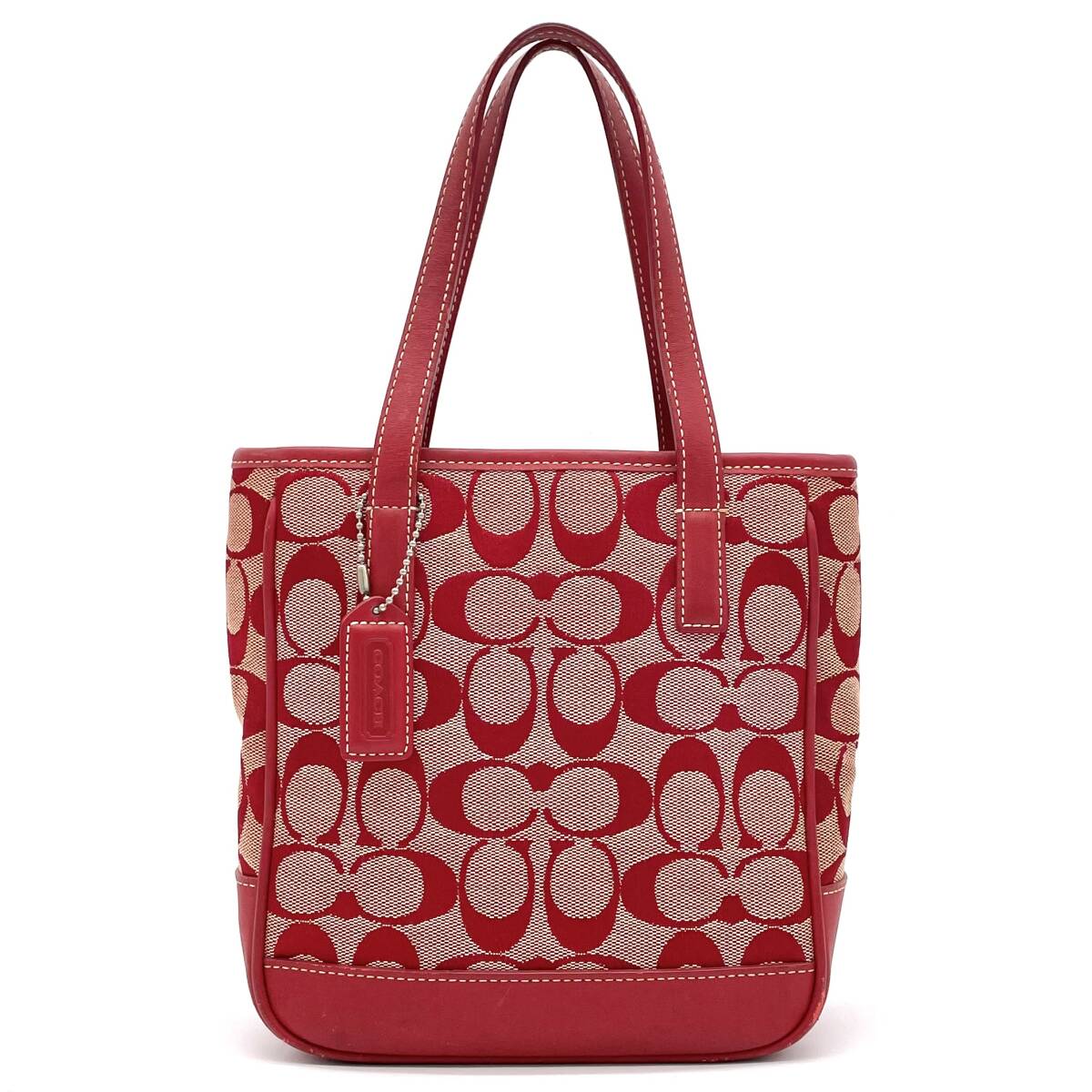 1円 COACH コーチ シグネチャー トートバッグ ハンドバッグ ミニトート レッド