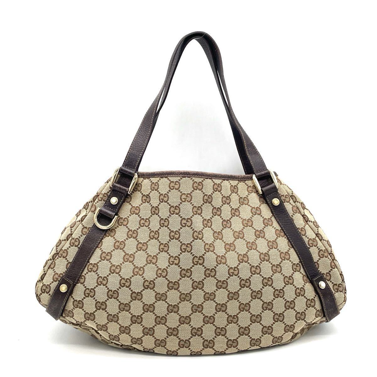 1円 良品 GUCCI グッチ GGキャンバス アビー トートバッグ ショルダーバッグ ブラウン 130736