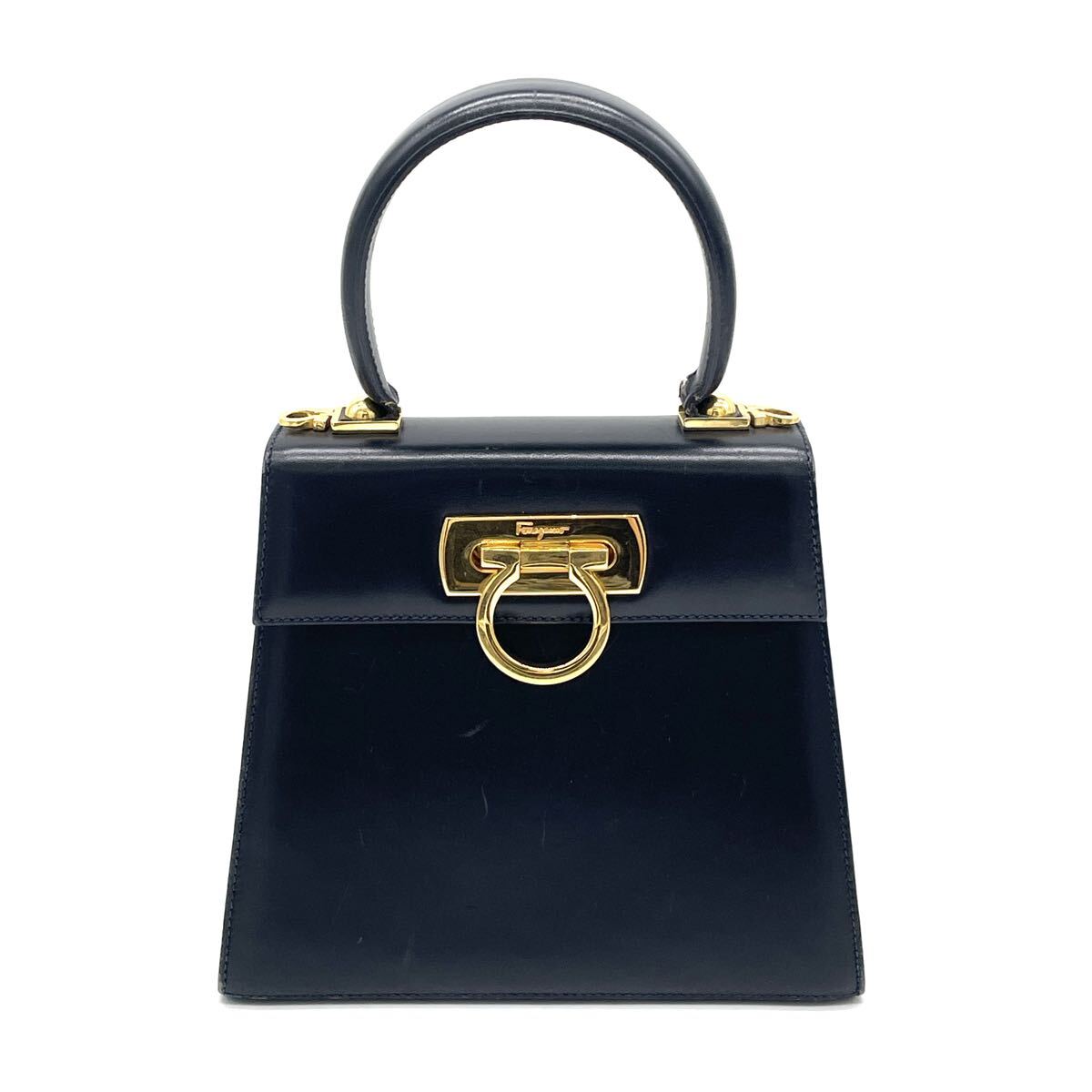 1円 Salvatore Ferragamo フェラガモ ガンチーニ カーフレザー ハンドバッグ ブラック