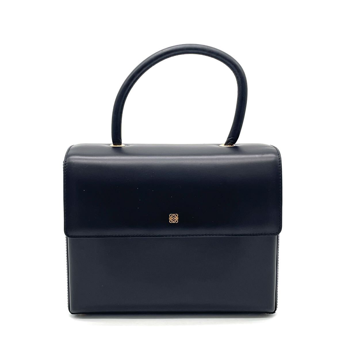 1円 LOEWE ロエベ アナグラム カーフレザー トップハンドル ハンドバッグ ブラック ヴィンテージ
