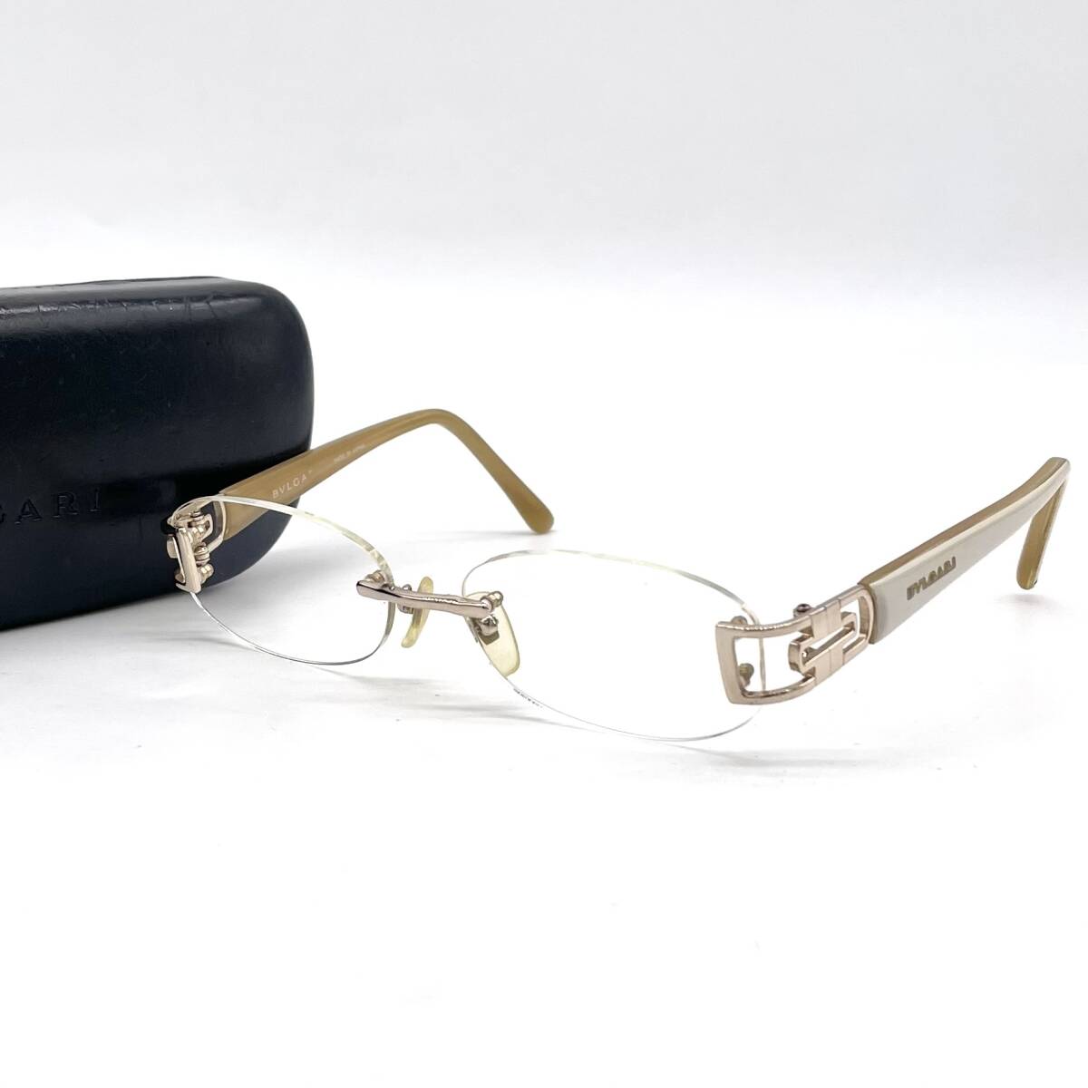 美品 BVLGARI ブルガリ メガネ リムレス 2086T ホワイト 51□16 135 10