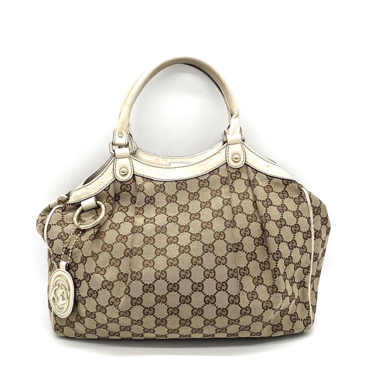 1円 良品 GUCCI グッチ GGキャンバス スーキー トートバッグ ショルダーバッグ ブラウン 211944