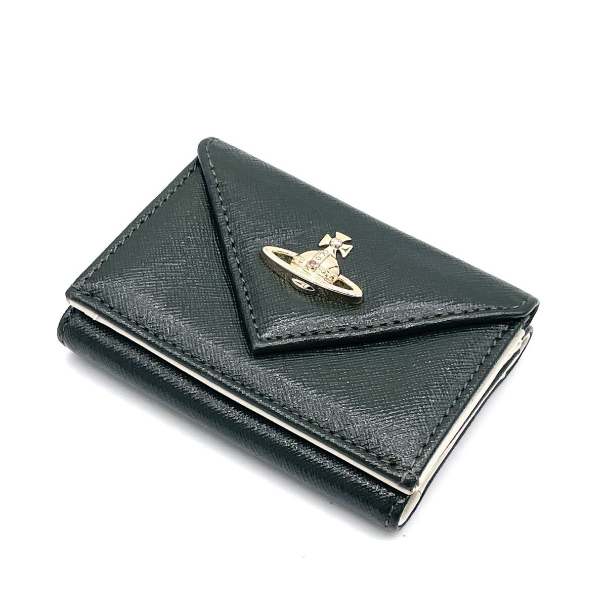 1円 美品 Vivienne Westwood ヴィヴィアンウエストウッド オーブ コンパクトウォレット 3つ折り 財布 グリーン