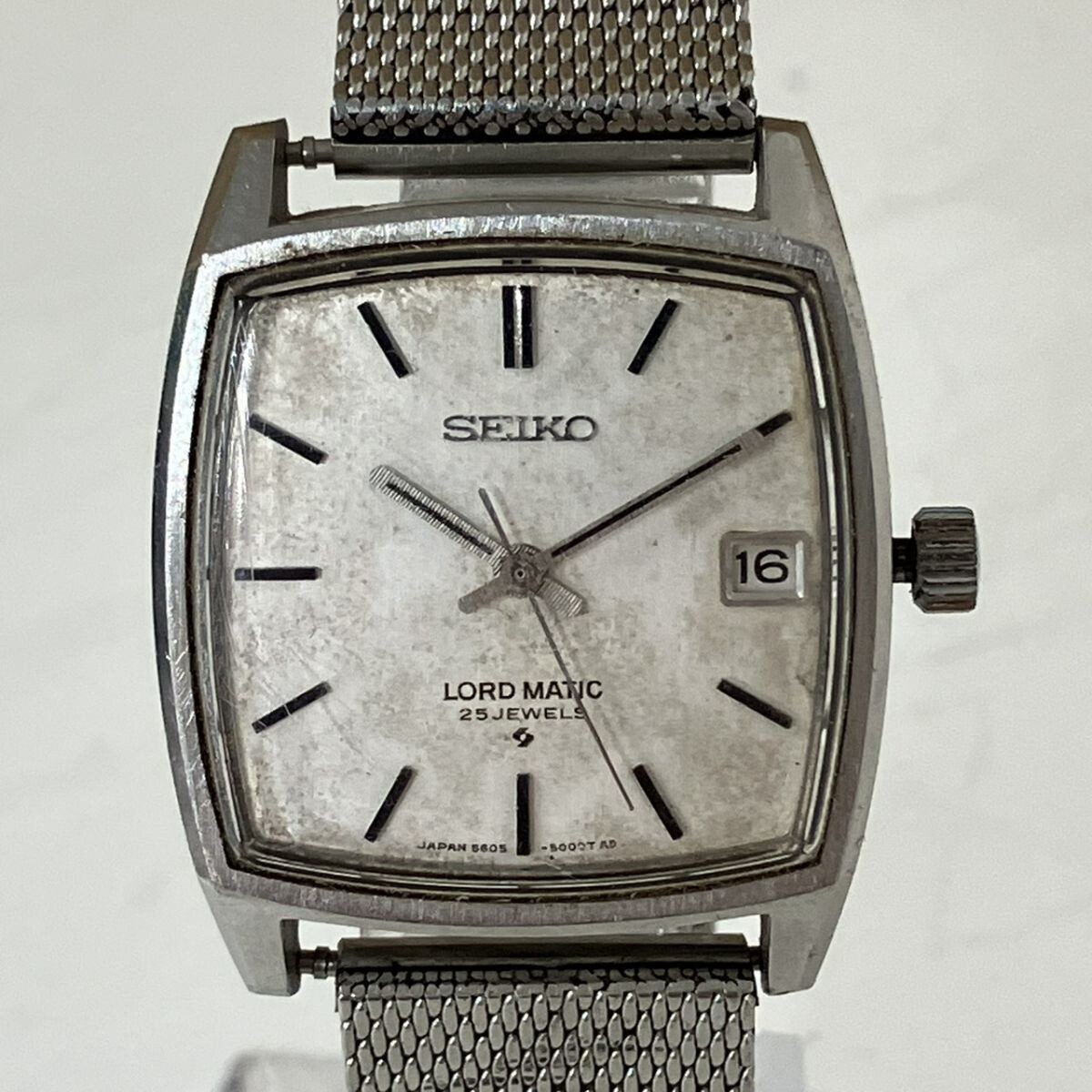 S821-T20-3690 ◎ SEIKO セイコー ロードマチック LM 5605-5000 25石 デイト 自動巻き スクエア メッシュベルト 角型 稼働 メンズ腕時計 ND