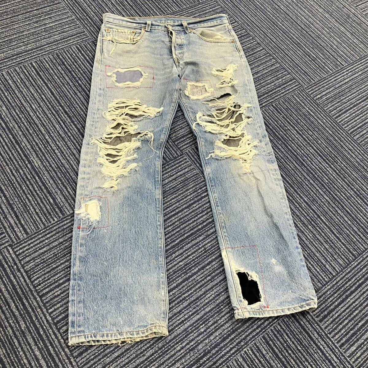 S646-Z25-312 Levi's リーバイス ジーンズ クラッシュデニムパンツ 501 ダメージジーンズ リメイク パッチワーク ジーパン 古着 メンズ NC