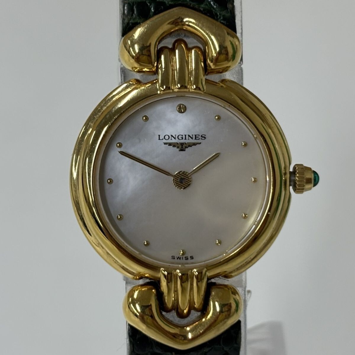 S518-NS2-8 ★ LONGINES ロンジン 腕時計 L6.122.2 ホワイトシェル文字盤 石付リューズ クォーツ SS GP スイス製 レディース NB