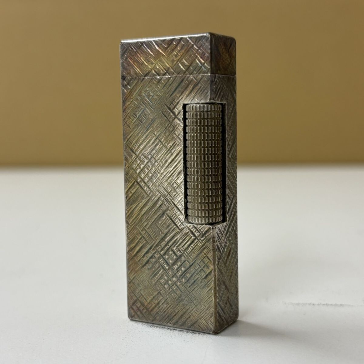 S509-F5-1133 ▲ dunhill ダンヒル ローラガス ガスライター US.RE24163 PATENTED シルバー クロスハッチ 網目柄 スイス製 火花確認済み NB
