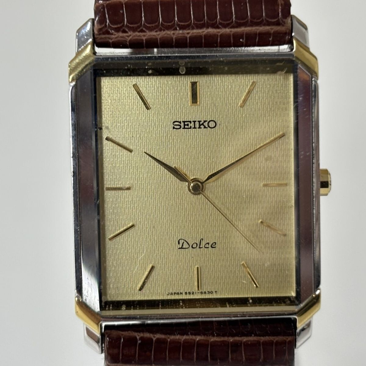 S485-NG15-782 ★ SEIKO Dolce セイコー ドルチェ 5S21-5A20 腕時計 クォーツ スクエア スイープセコンド 文字盤ゴールド 男女兼用 NB