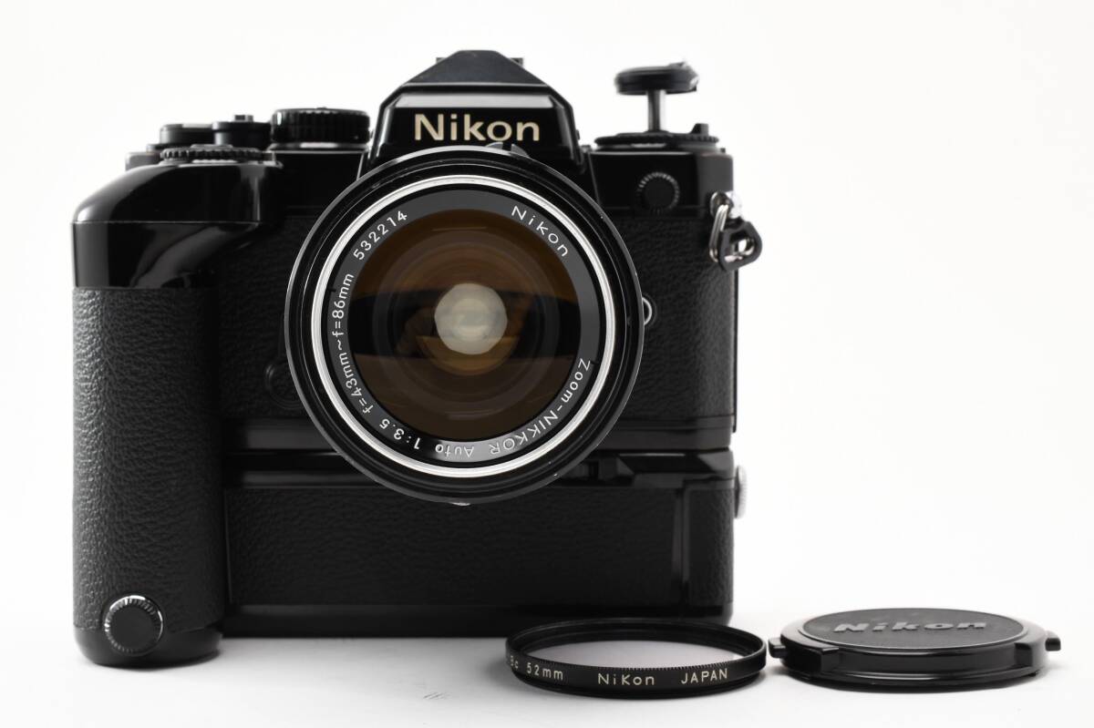 [現状品] ニコン NIKON FE 一眼レフ フィルムカメラ w/ Zoom NIKKOR 43-86mm f3.5 レンズ MD-12 モータードライブ #1170