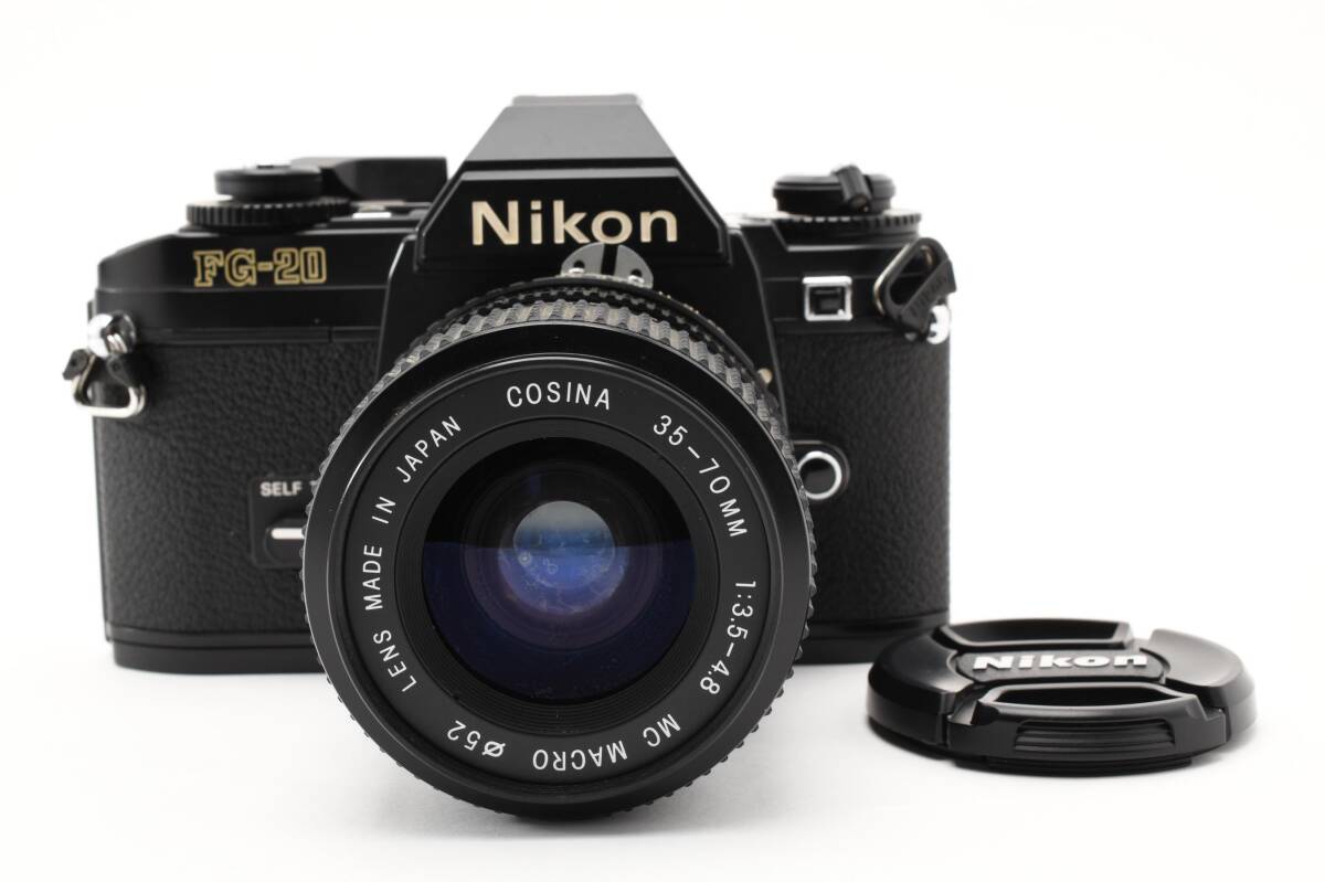 【動作確認済/シャッターOK】Nikon FG-20 ブラック + COSINA 35-70mm F3.5-4.8 MC MACRO ニコン コシナ フィルムカメラ