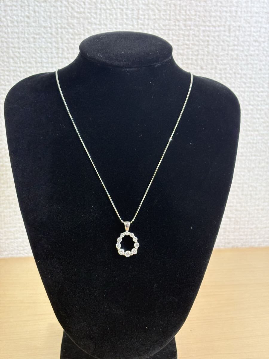 8A08 Pt850 Pt900 ネックレス ダイヤ 0.70ct ボールチェーン サークル型トップ 総重量約 4.7g 
