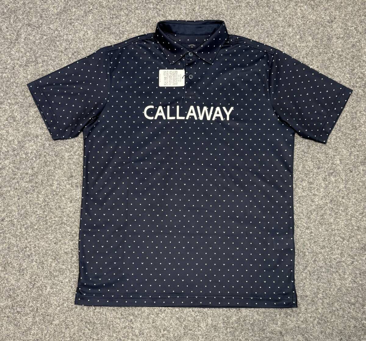 送料185円～◇新品◇Callaway キャロウェイ ゴルフ◇Lサイズ◇ドット柄半袖ポロシャツ◇ネイビー