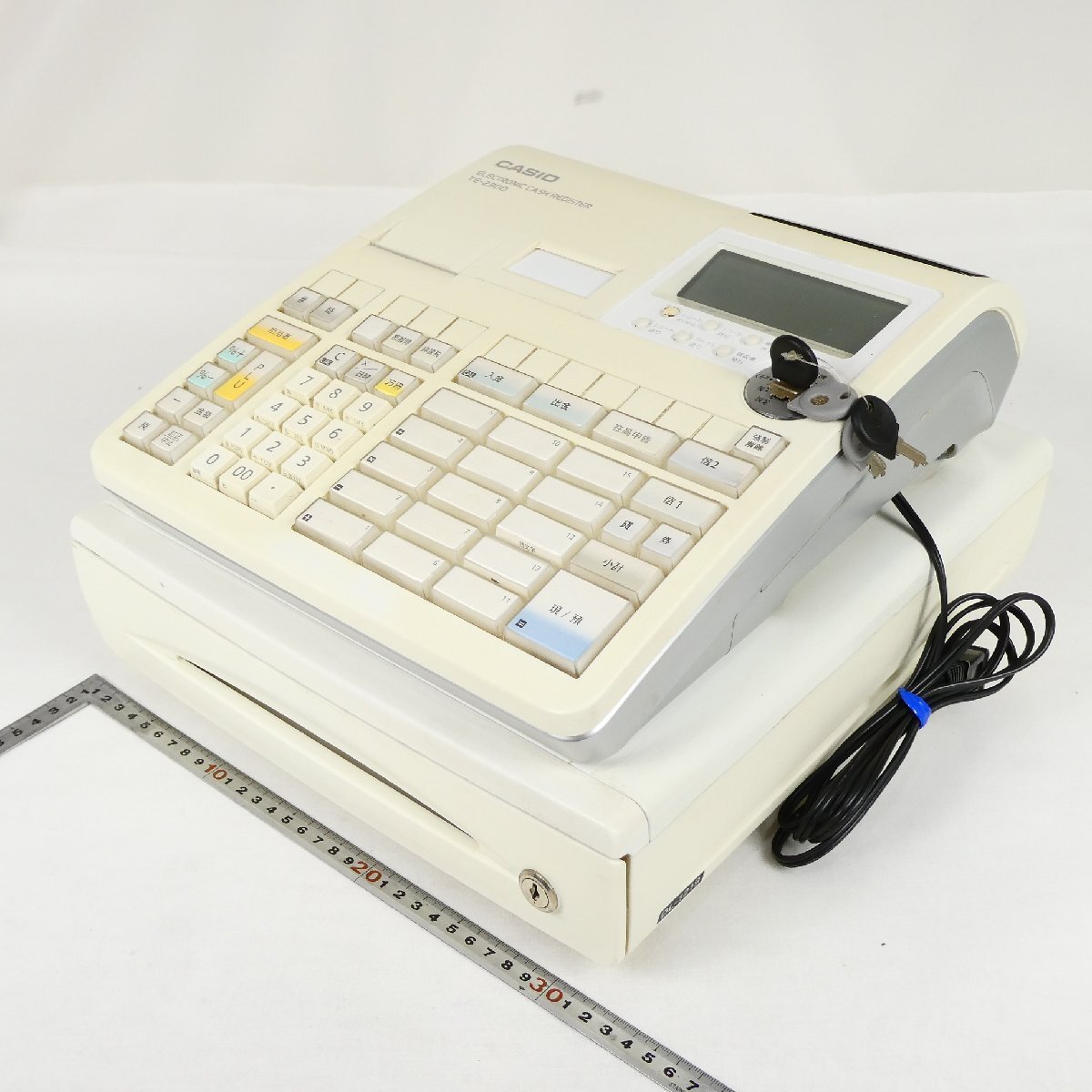動作品 カシオ CASIO 電子レジスター TE-2300 鍵4本 店舗用品 ホワイト レジ 中古■GF017s■