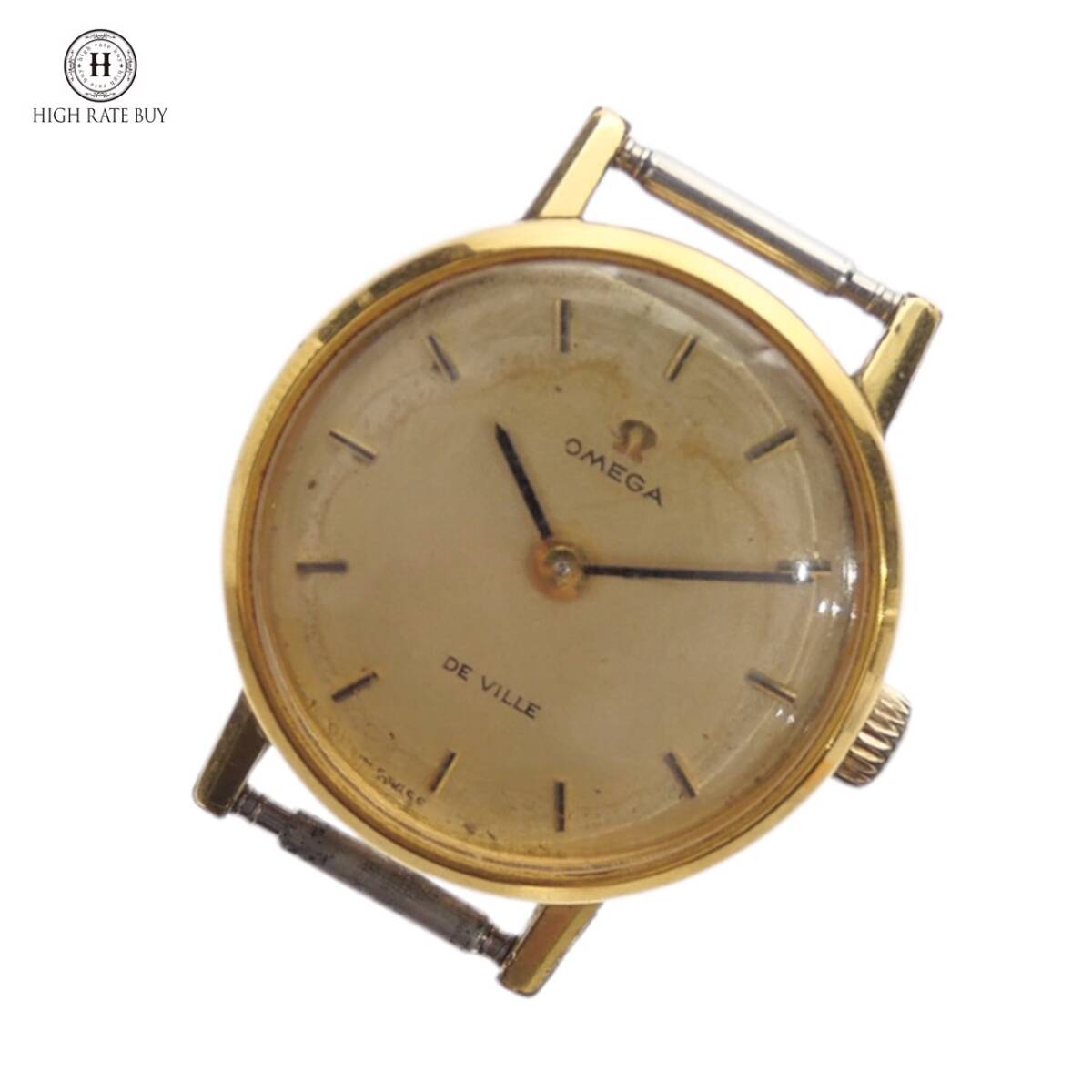 1円スタート 稼働品 OMEGA オメガ De Ville デビル デヴィル 手巻き 機械式 ラウンドフェイス 2針 SS ゴールド文字盤 レディース 腕時計