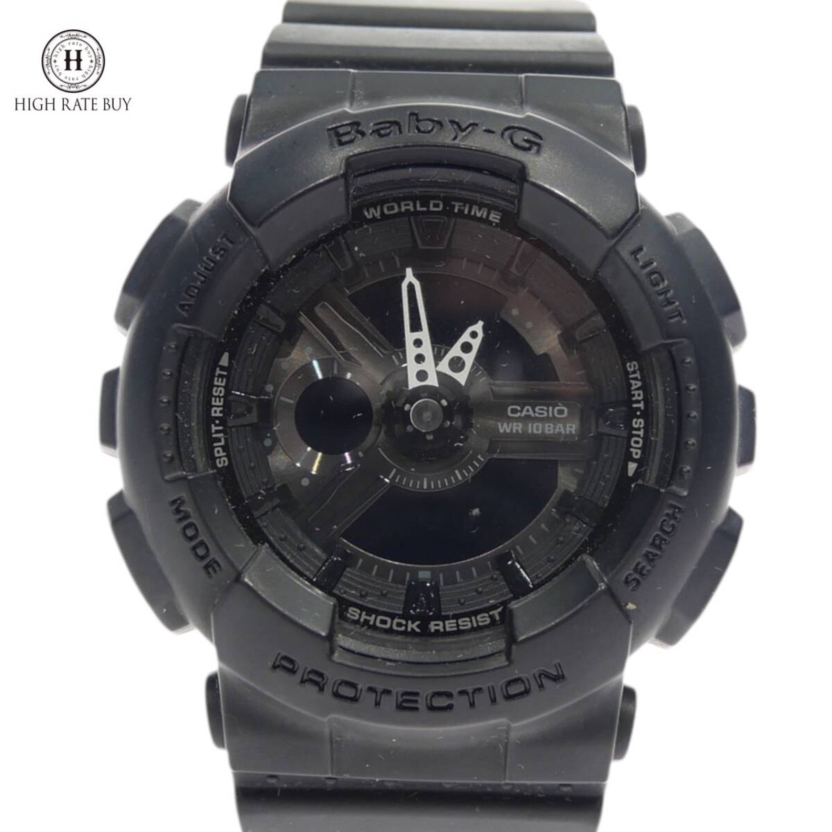 1円スタート CASIO カシオ Baby-G ベビーG BA-110BC クォーツ QZ デジアナ ワールドタイム ブラック 黒 SS メンズ 腕時計 動作未確認