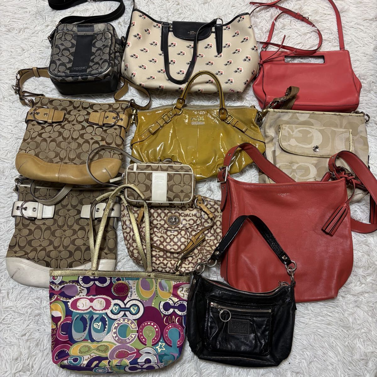 1円～ COACH コーチ シグネチャー キャンバス レザー ポピー ターンロック トートバッグ ハンドバッグ ショルダーバッグ 12点セット まとめ