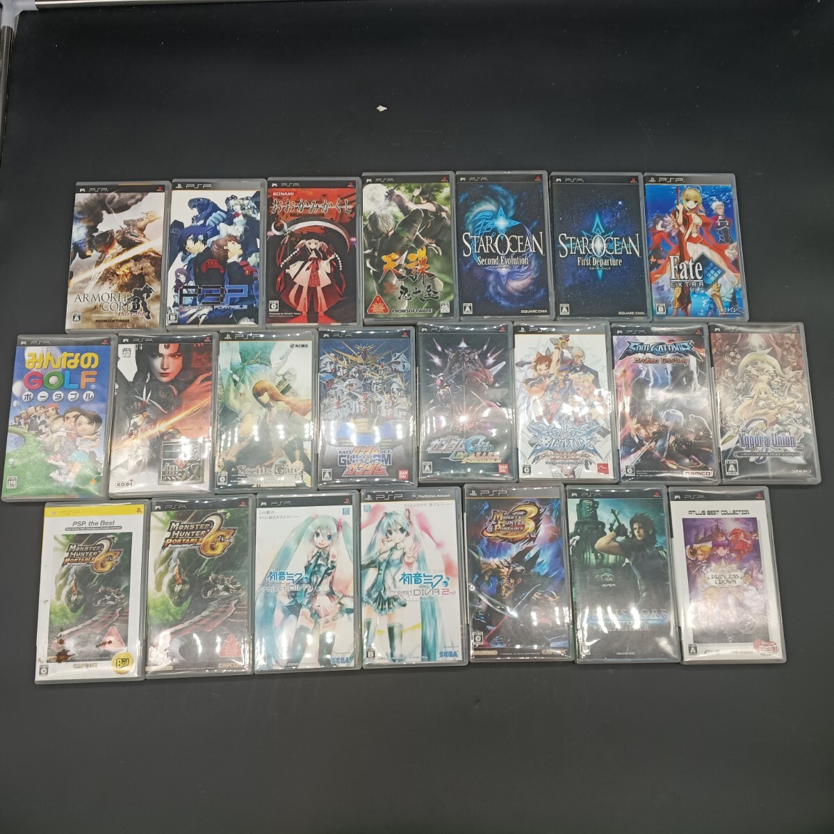 8-1 PSPソフト 22本 まとめ売り モンハン ペルソナ3 Fate EXTRA 初音ミク スターオーシャン ガンダム 三国無双 PSP 動作未確認 現状品