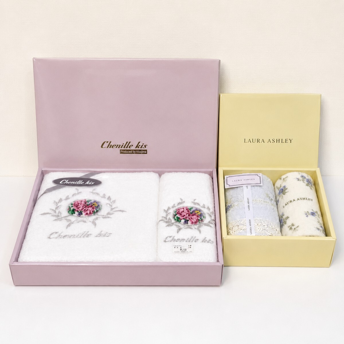 (8-9)新品保管品 Chenille kis シェニールキス バスタオル フェイスタオル LAURA ASHLEY ローラアシュレイ タオルセット まとめ売り 箱付き