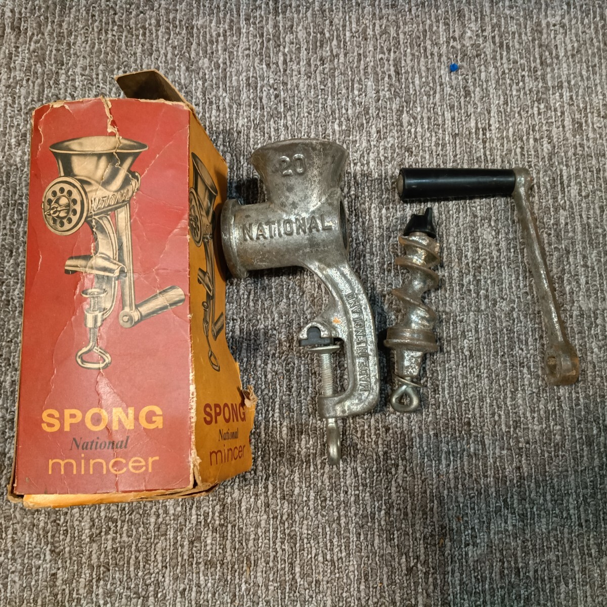 LM 8-2 SPONG National Mincer No.20 手動ミンサー 英国製 箱付 ハンドル付 肉挽き器 ミートグラインダー レトロ 現状品