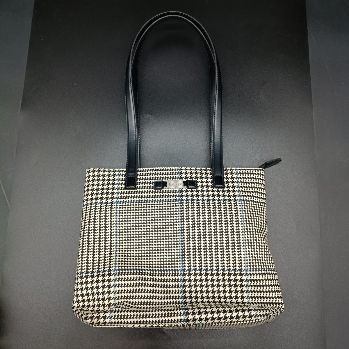 8-21 LAUREN RALPH LAUREN ローレン ラルフローレン トートバッグ チェック柄 ハンドバッグ 24×26cm キャンバス 中古