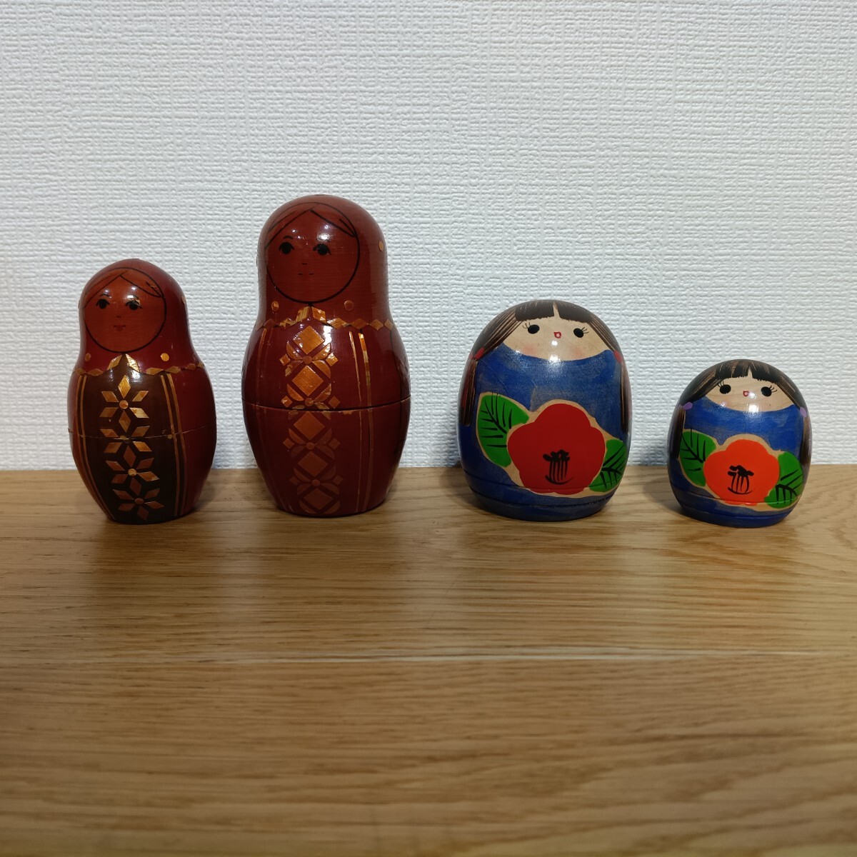 TNG3 マトリョーシカ こけし風 木製人形 4点まとめ ロシア 民芸品 郷土玩具 木工芸 置物 インテリア