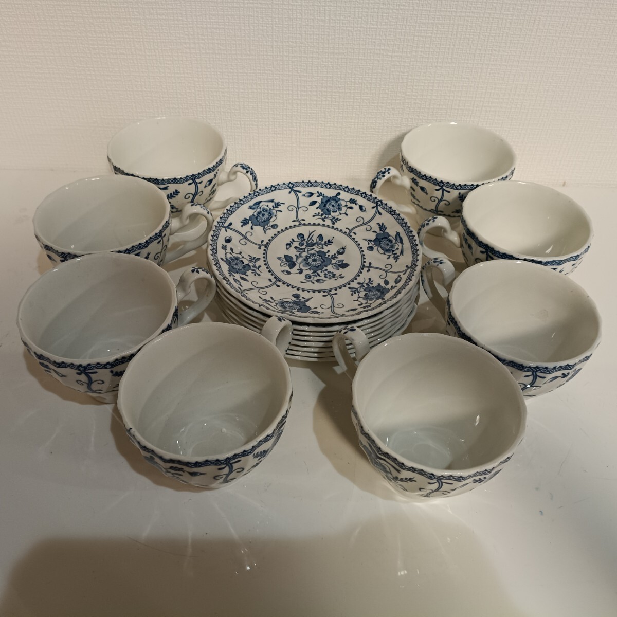 ISHI④ Johnson Bros ジョンソンブラザーズ カップ＆ソーサー 7客セット ブルーオニオン風 英国食器 中古 現状品