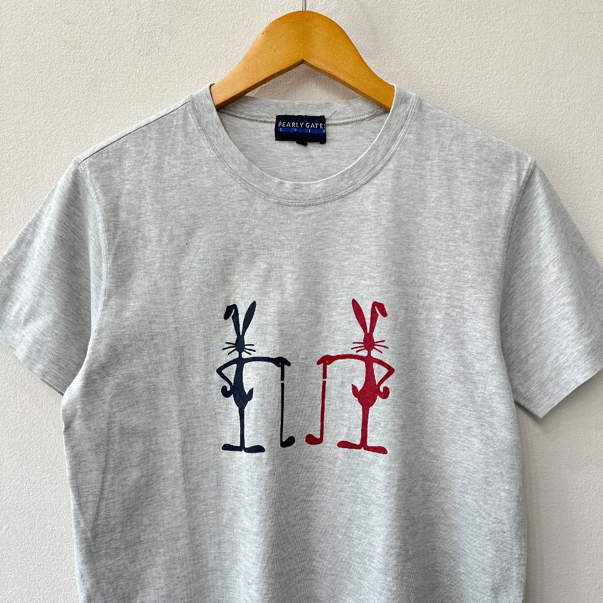 PEARLY GATES パーリーゲイツ ウサギプリント 半袖Tシャツ サイズ 1 /グレー系 メンズ 綿 バックロゴ ゴルフ
