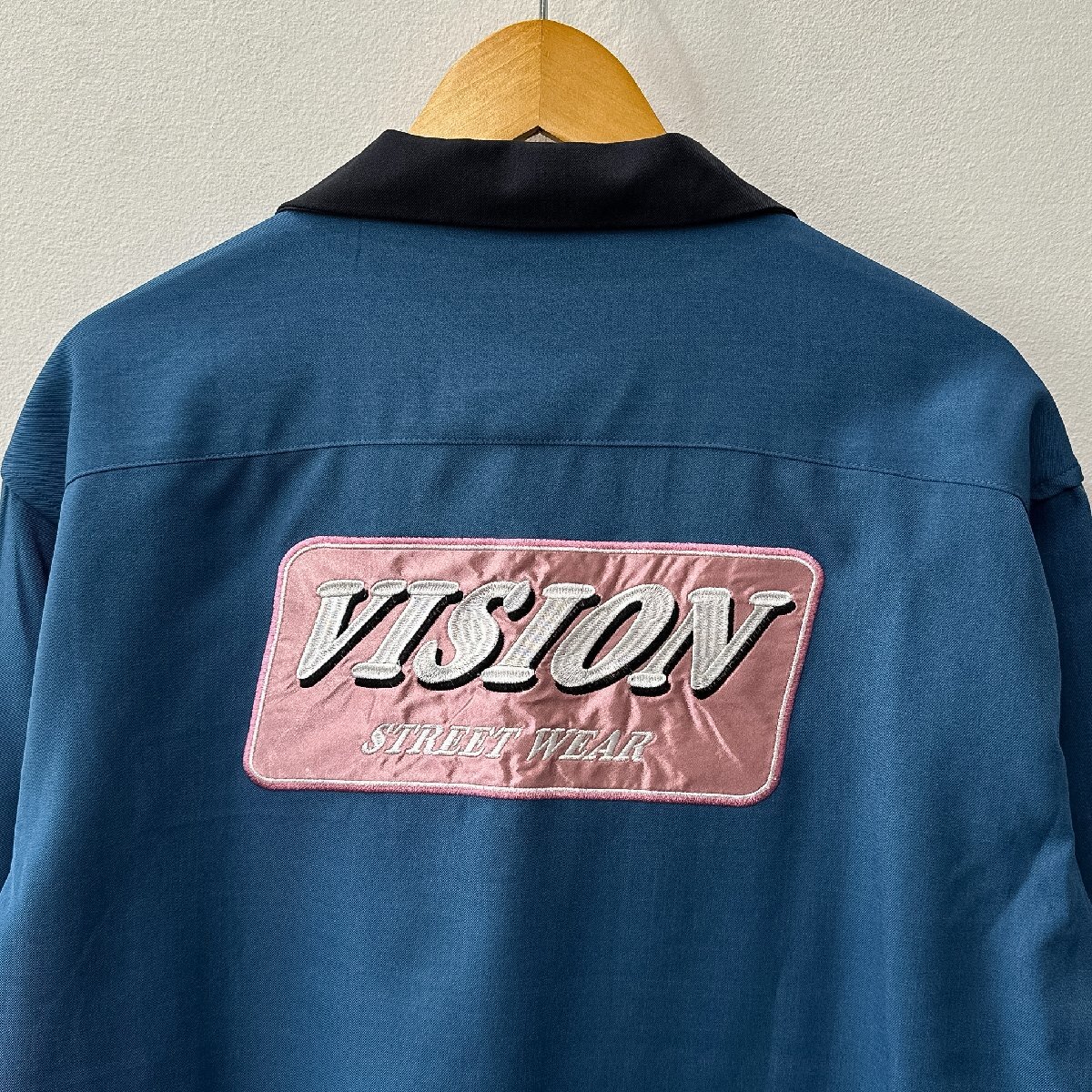VISION STREET WEAR ヴィジョン ロゴワッペン オープンカラー 長袖シャツ サイズL /ブルー系 メンズ ストリート