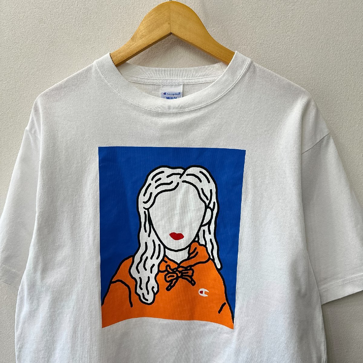 Champion チャンピオン ガールプリント 半袖Tシャツ サイズM /ホワイト系 メンズ 袖ロゴ アメカジ ストリート