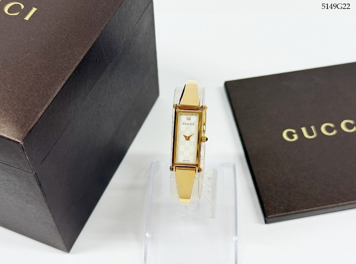 稼働品 GUCCI グッチ 1500L クォーツ バングルウォッチ ストーン スクエア ゴールド レディース 腕時計 電池交換済 5149G22-13