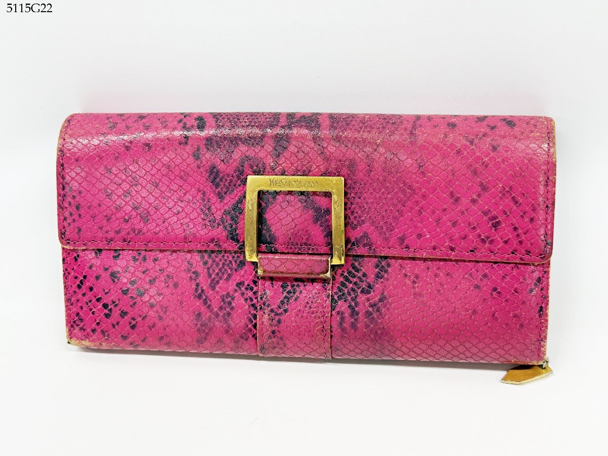 Yves Saint Laurent YSL イヴサンローラン パイソン柄 ピンク ゴールド金具 長財布 札入れ 小銭入れ ファッション小物 5115G22-13