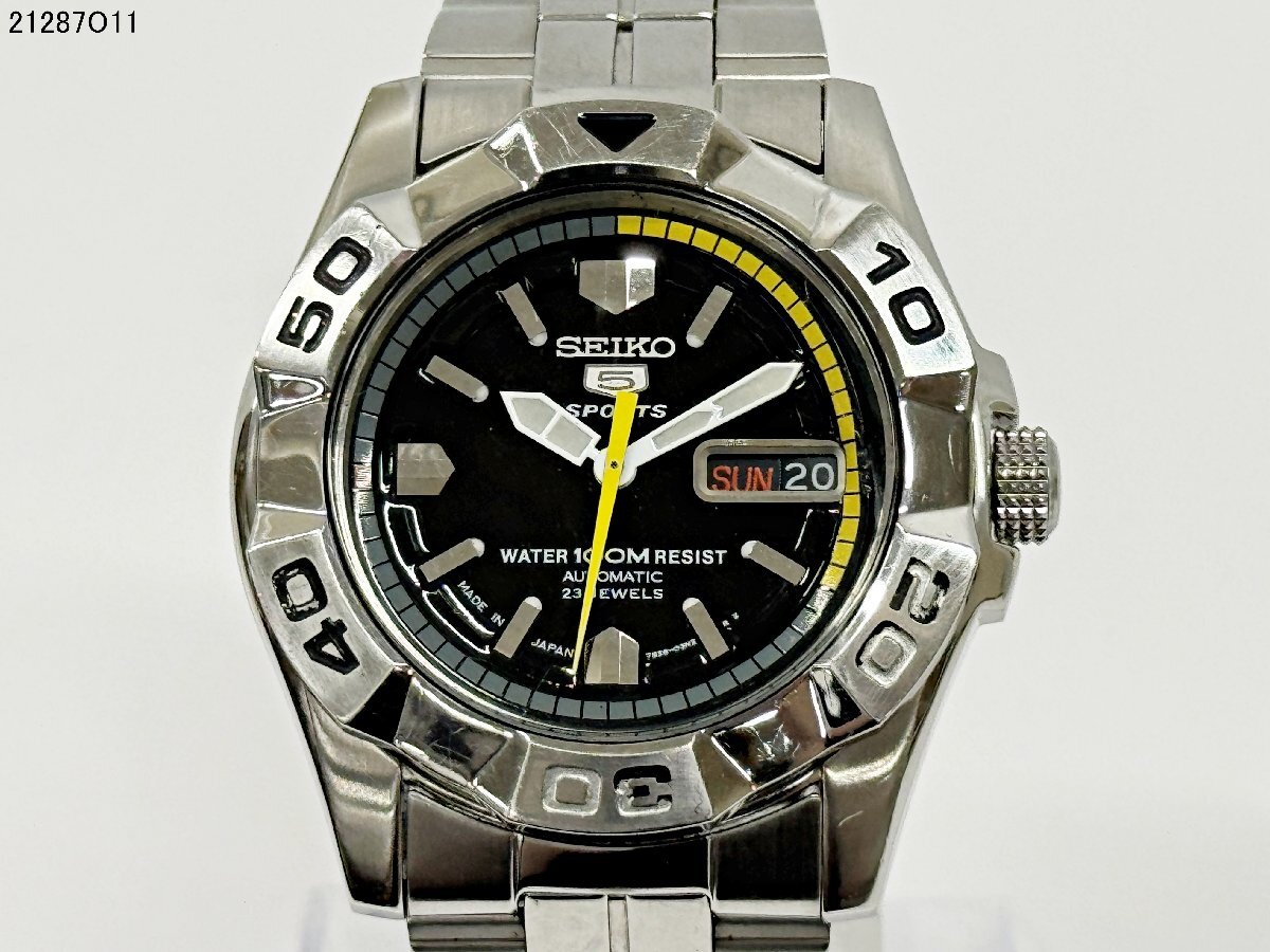 SEIKO セイコー 5 SPORTS ファイブ スポーツ 7S36-02L0 23石 自動巻き 裏スケ 100M デイデイト メンズ 腕時計 稼働 ジャンク 21287O11-16