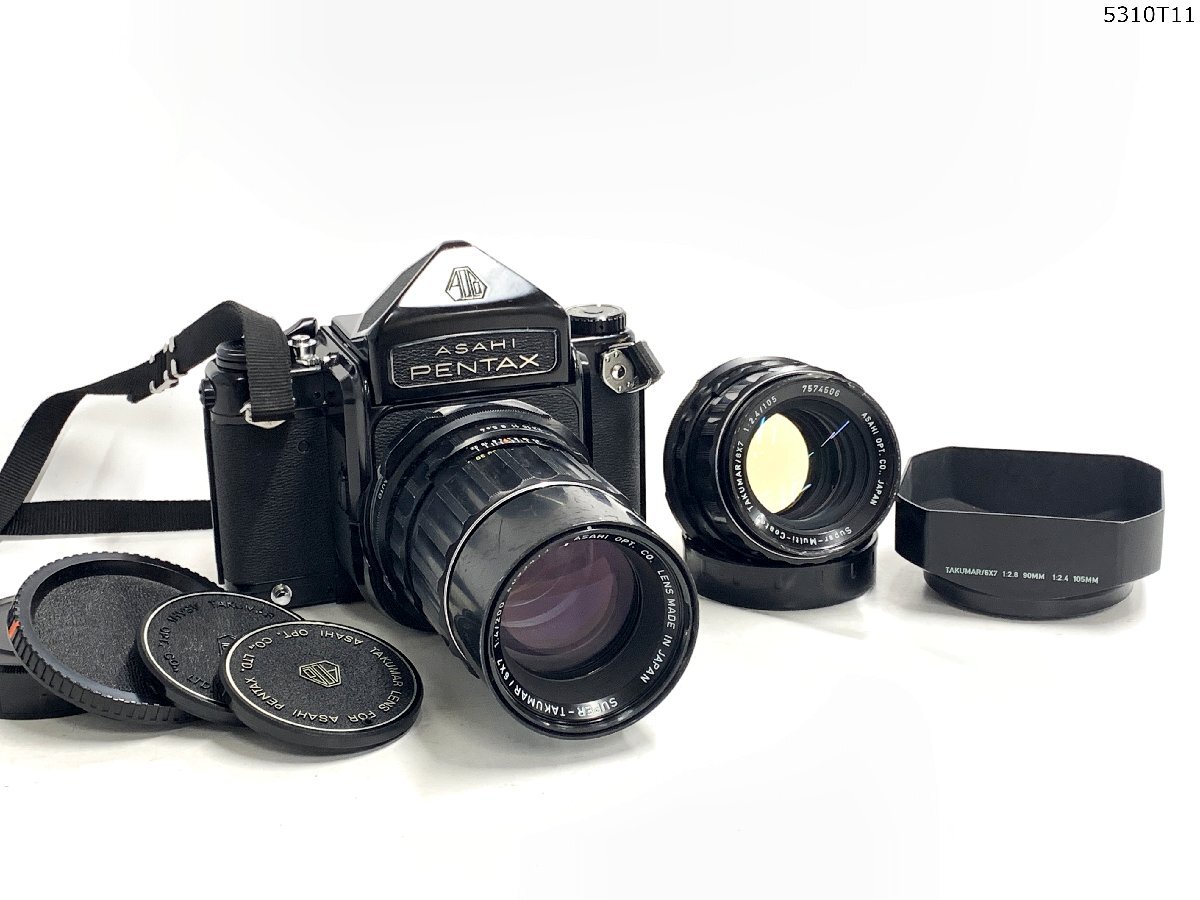 シャッターOK PENTAX 6×7 Super-Multi-Coated TAKUMAR 1:2.4/105 SUPER-TAKUMAR 1:4/200 アイレベル 中判 フィルムカメラ フード 5310T11.
