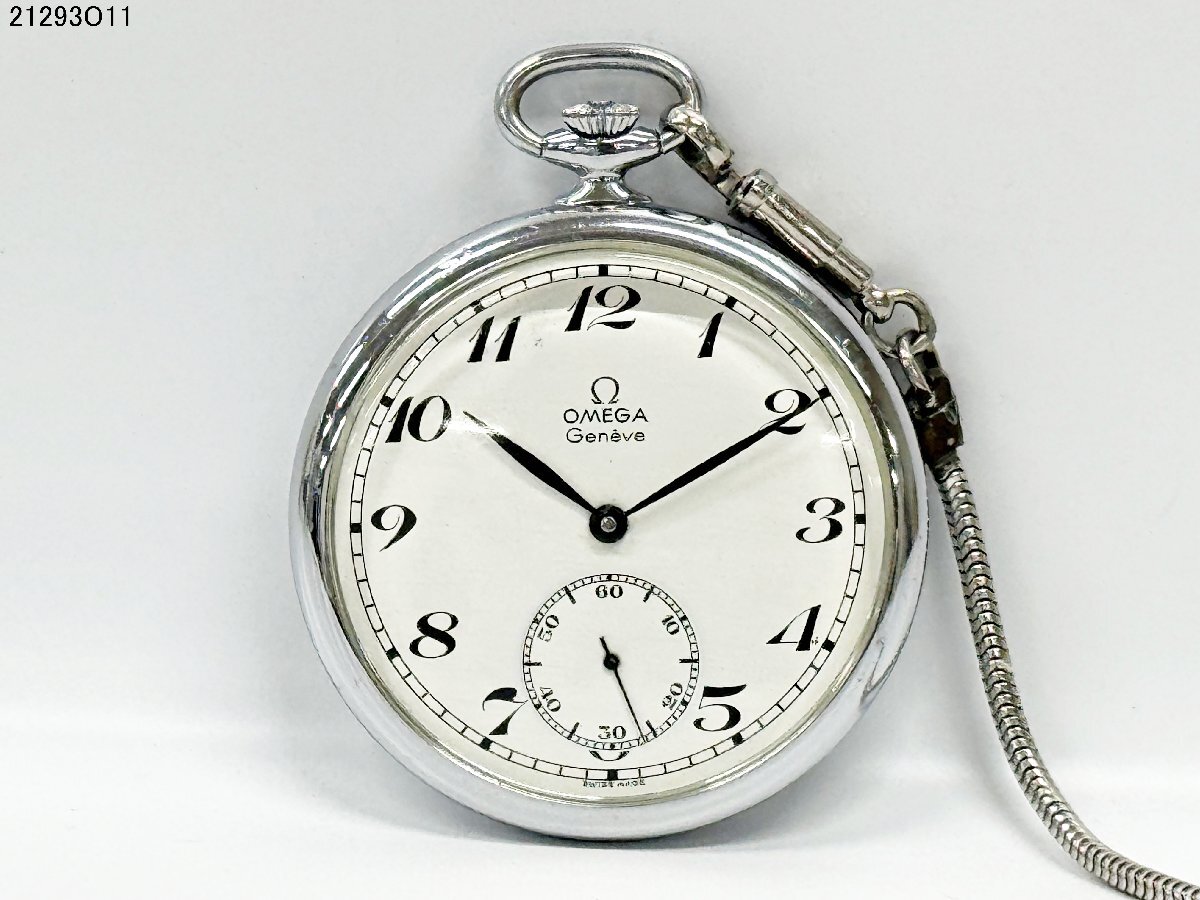 OMEGA オメガ Geneve ジュネーブ 121.1740 Cal.960 17石 手巻き スモセコ 機械式 懐中時計 チェーン付 稼働 ジャンク 21293O11-19