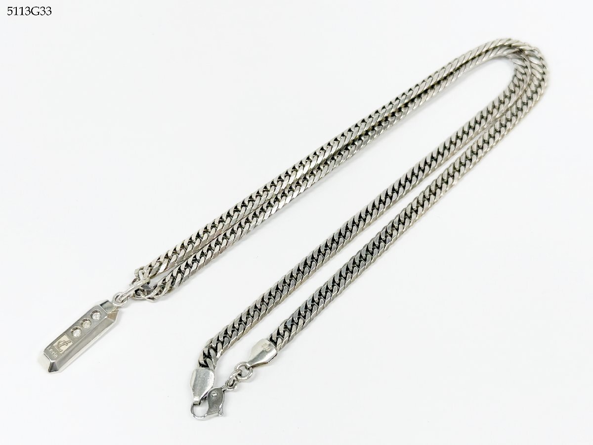 送料無料 Leda SILMA レダシルマ 3Pダイヤ 0.10ct トップ付き 喜平チェーン ネックレス 約32g ゲルマニウム シルバー 5113G13-20