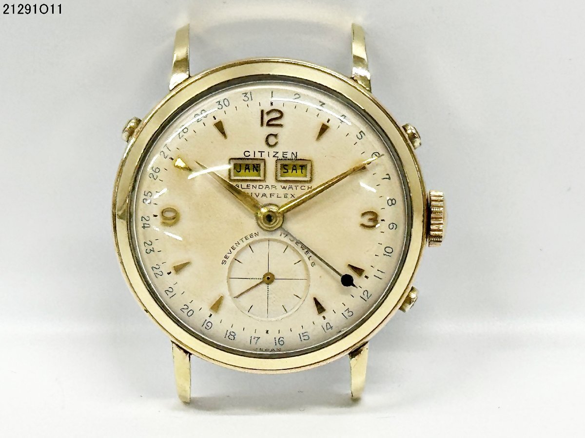 稼働品 CITIZEN シチズン 1307083 17石 手巻き トリプルカレンダー Cマーク スモセコ 14K GOLDFILLED ゴールド メンズ 腕時計 21291O11-19