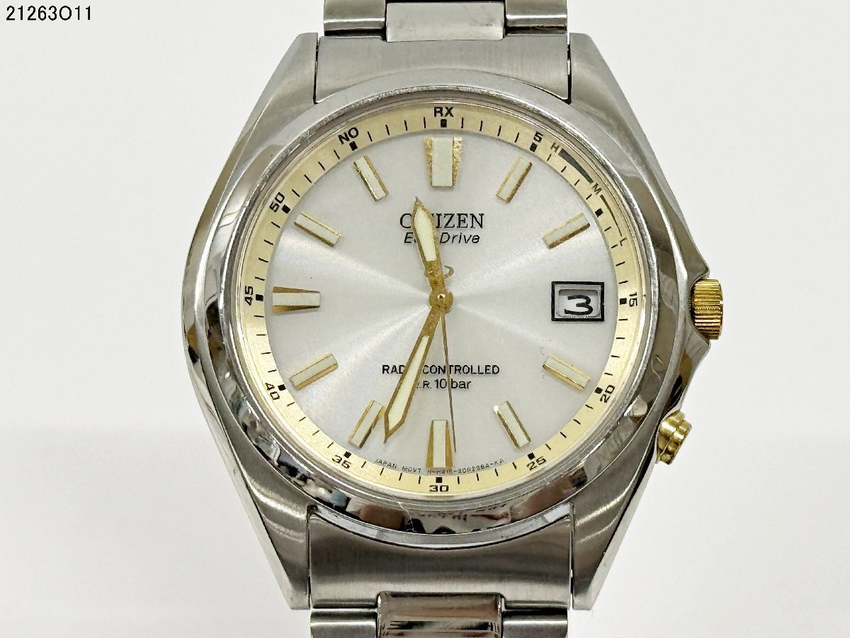 稼働品 CITIZEN シチズン Eco-Drive エコドライブ H415-S038286 電波ソーラー デイト メンズ 腕時計 純正ベルト 現状品 21263O11-14