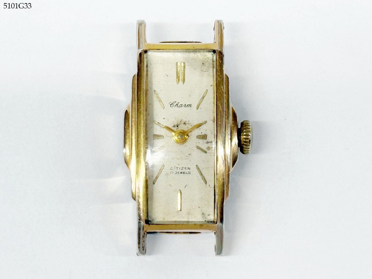 稼働品 CITIZEN シチズン CHARM チャーム C5713 手巻き 17石 20MICRONS C.G.P ゴールド スクエア レディース腕時計 アンティーク5101G33-18